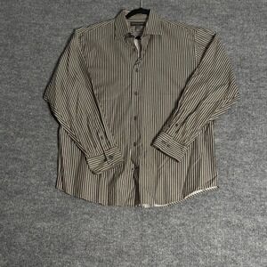 Banana Republic Shirt Mens XL Brown White Striped Button Up Long Sleeve Cotton